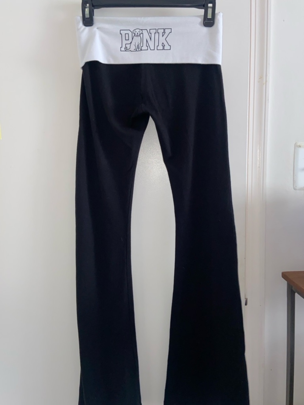 PINK Victoria's Secret Black with White Waistband Boot Cut Pants